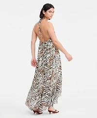 Bar Iii Women's Zebra Print Chiffon Halter High-Low Dress, Macy's Exclusive