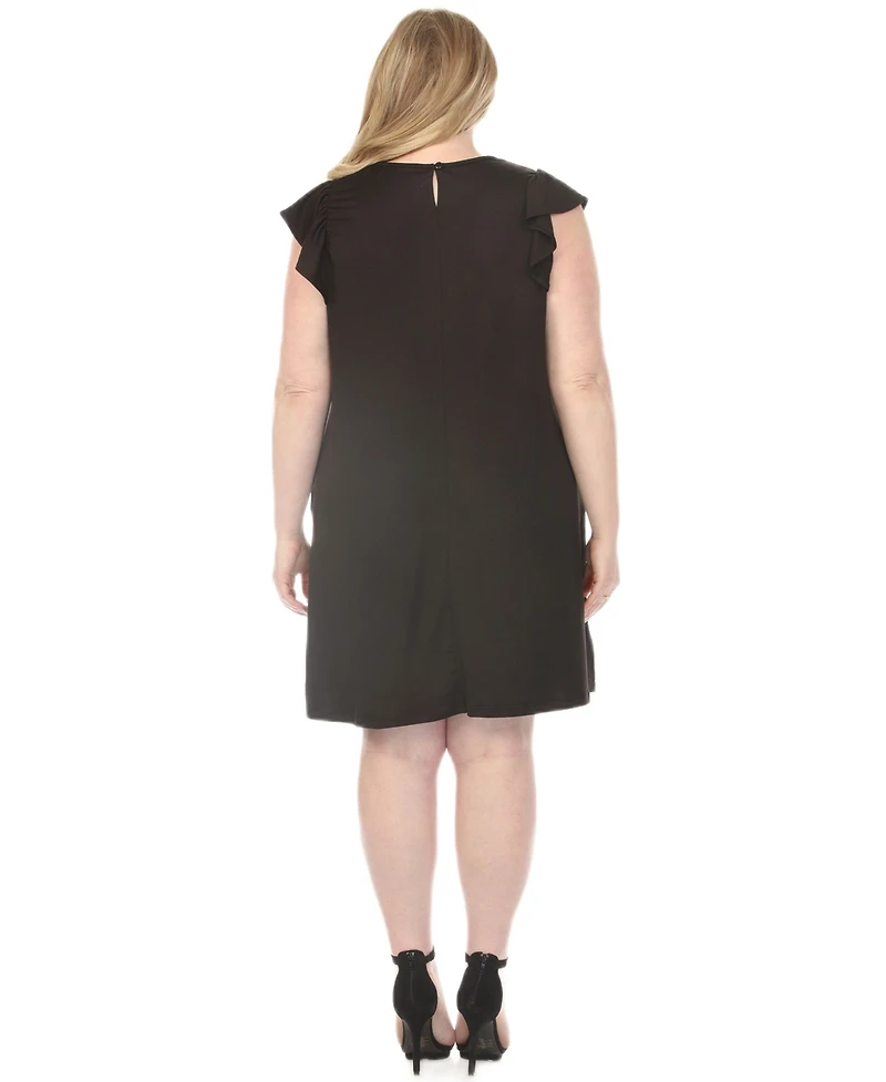White Mark Plus Scoop Neck Flutter-Sleeve Maternity Dress