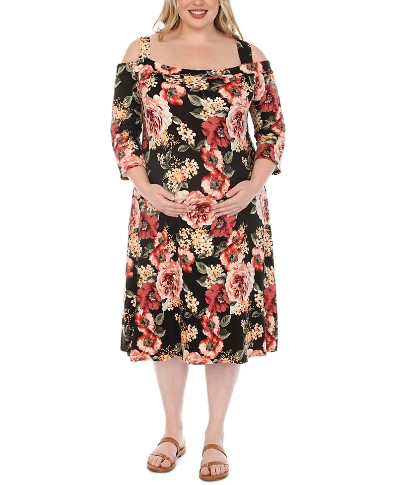 White Mark Plus Cold Shoulder Floral Print Maternity Dress