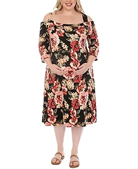 White Mark Plus Cold Shoulder Floral Print Maternity Dress