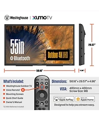Westinghouse 55" 4K Outdoor Tv, 700+ Nits Bright Display, Anti-Glare, Xumo Smart Tv, Weather-Resistant