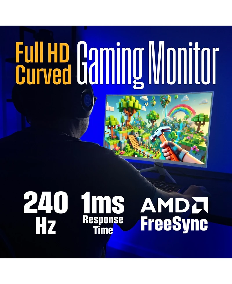 Westinghouse 32" Curved Gaming Monitor, 240Hz, 1080p, 1500R, Amd FreeSync, Built-in Speakers