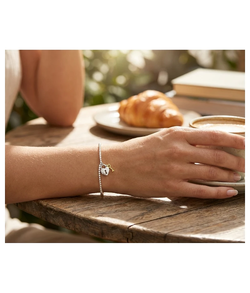 Bling Jewelry Two Tone Heart Lock & Key Charm Bead Gold Plated Sterling Silver Fits European Bracelet