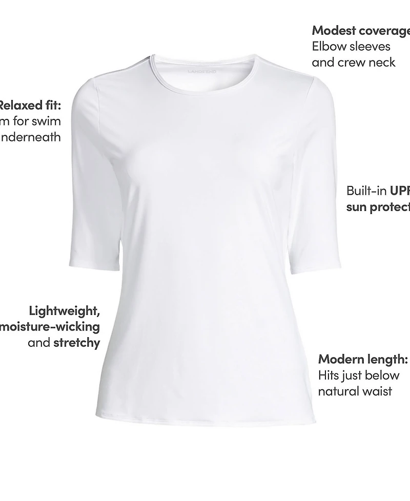 Lands' End Women's Petite SunShade Upf 50 Elbow Sleeve Rash Guard Swim Tee