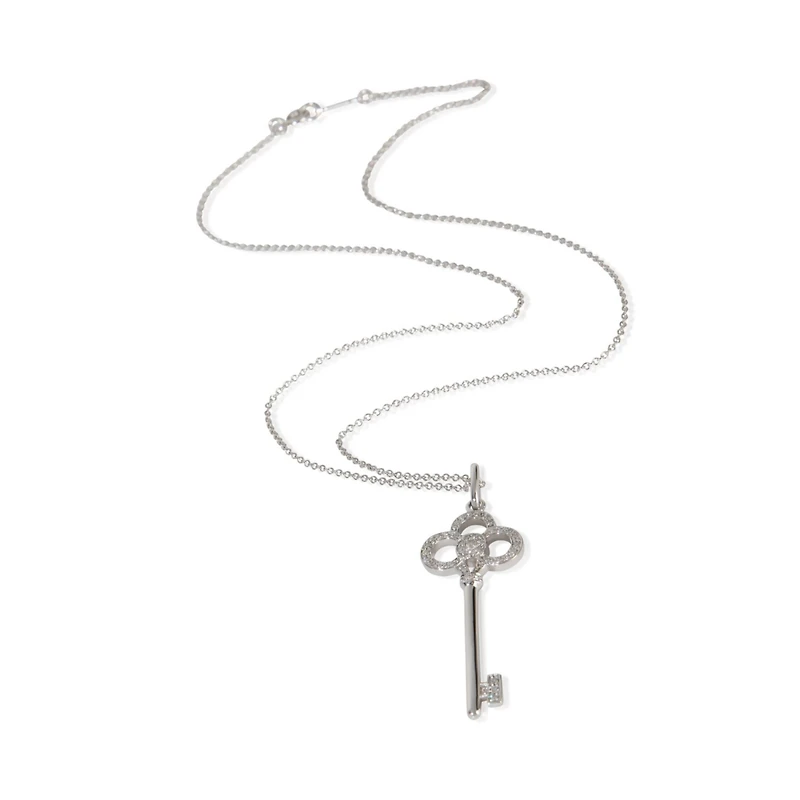 Pre-Owned Tiffany & Co White Gold Diamond Crown Key Pendant