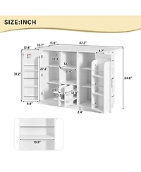 flynama 47.2" Kitchen Island with Drop Leaf and Power Outlet - Wine Bar Cabinet with Storage Shelves