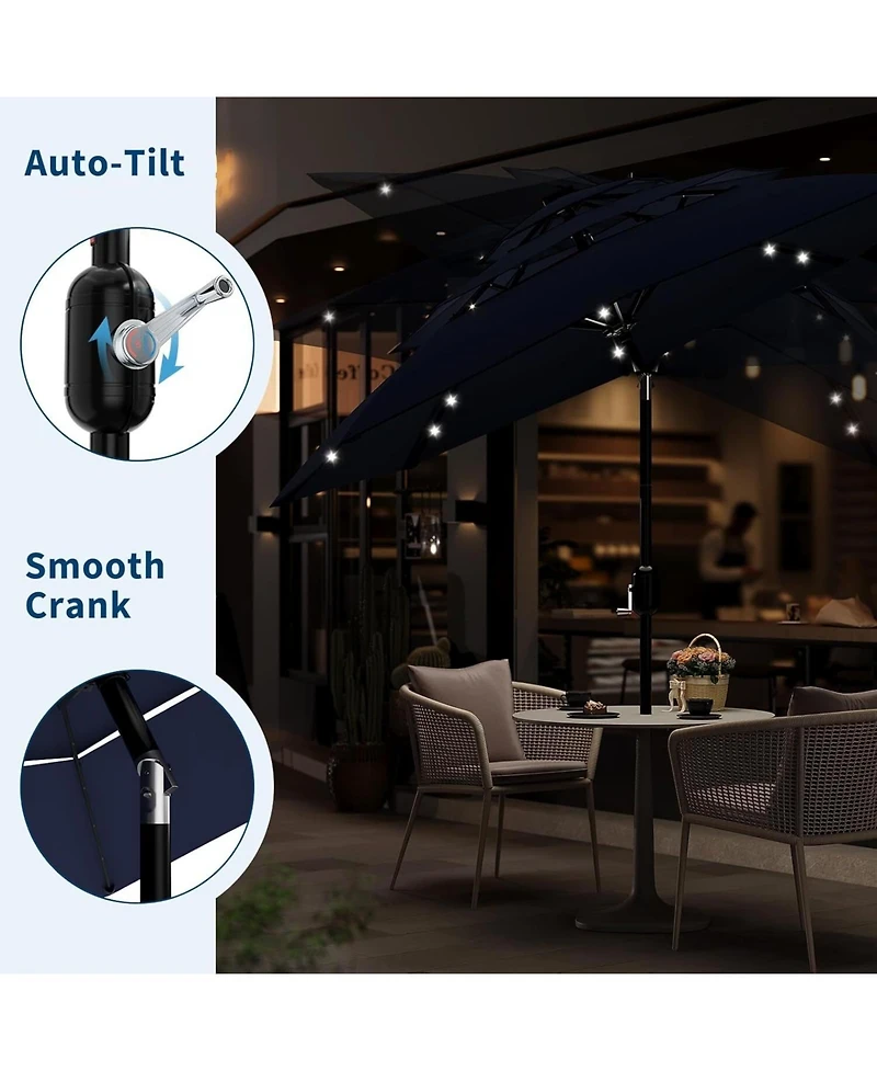 gaomon 3-Tier 10Ft Patio Umbrella, Easy Crank and Push Button Tilt for Pool, Deck, Yard, Garden with Led Lights (No Base)