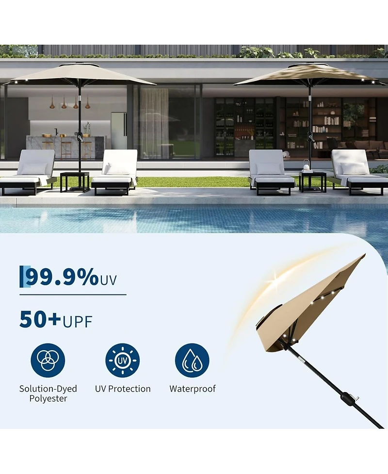 gaomon 9FT Half Patio Umbrella with Smooth Crank Lift, Shade Canopy for Patio, Backyard, Garden with Led Lights (No Base)