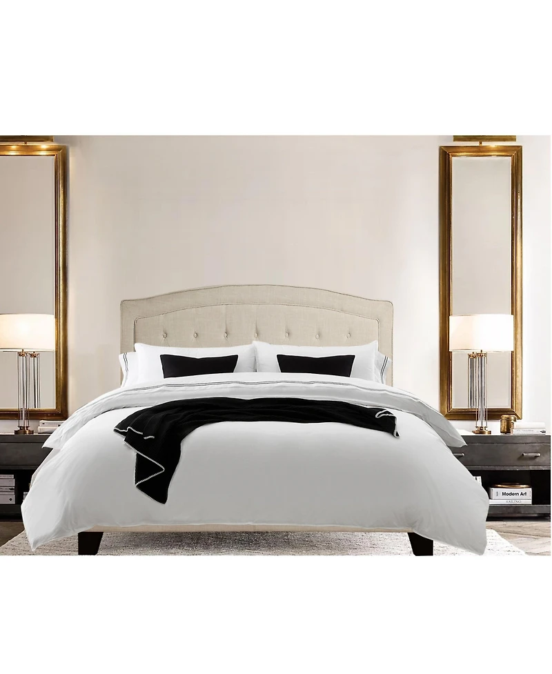 Boyel Living Upholstered Bed with Curved Button Tufted Headboard Modern Platform Frame Solid Wood Structure