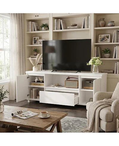 homfan Modern Fluted Tv Stand with Storage Drawer and Cabinets