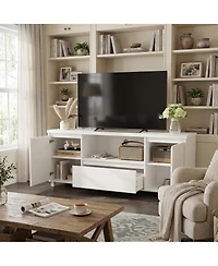 homfan Modern Fluted Tv Stand with Storage Drawer and Cabinets
