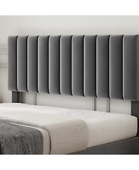 homfan Velvet Upholstered Platform Bed Frame with Adjustable Vertical Channel Headboard, Wooden Slats and No Box Spring Needed