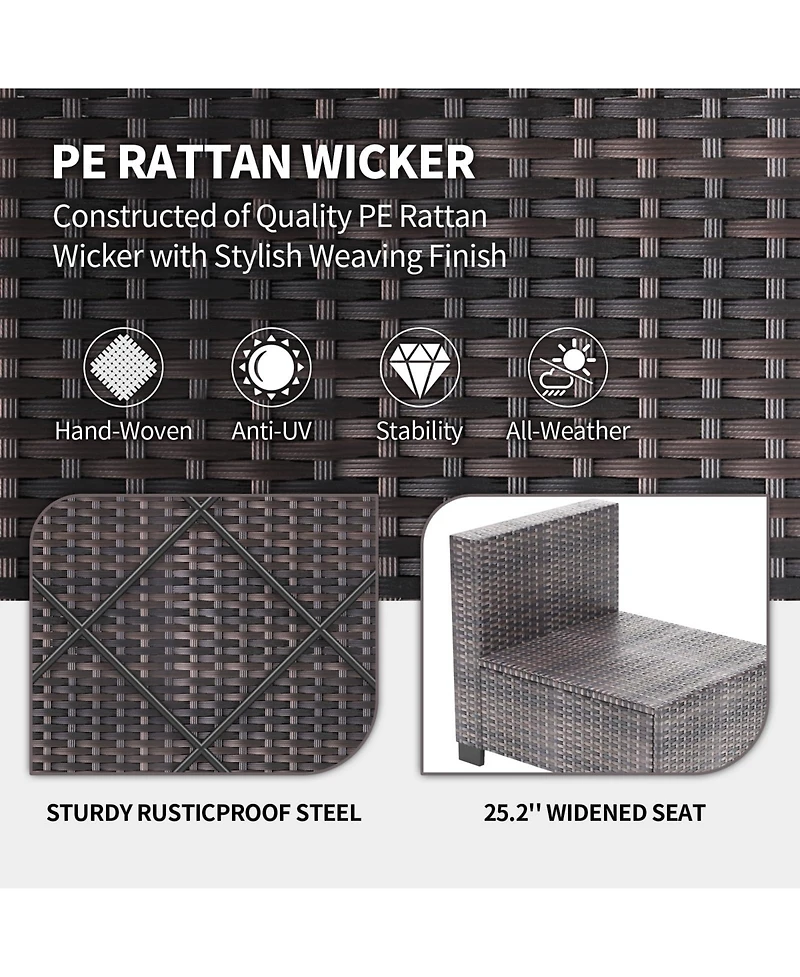 homfan 7-Piece Outdoor Patio Furniture Set with Pe Rattan Sectional Sofa, Thick Cushions and Glass Top Coffee Table