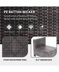 homfan 7-Piece Outdoor Patio Furniture Set with Pe Rattan Sectional Sofa, Thick Cushions and Glass Top Coffee Table