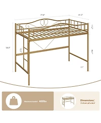 homfan Metal Loft Bed with Ladder and Full Guardrails, Space-Saving Frame Under-Bed Clearance, No Box Spring Needed