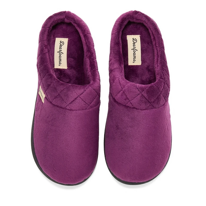 Dearfoams Women's Darcy Velour Clog With Quilted Cuff Slippers