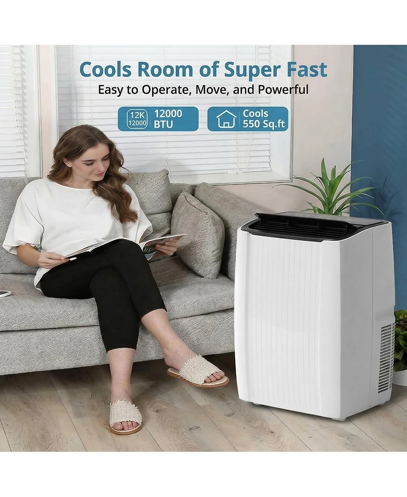 Xo 12,000 Btu Portable Ac, 5-in-1 Cooling, Dehumidifier, Fan, Auto and Sleep, Remote, Led Display for 550 Sq. Ft