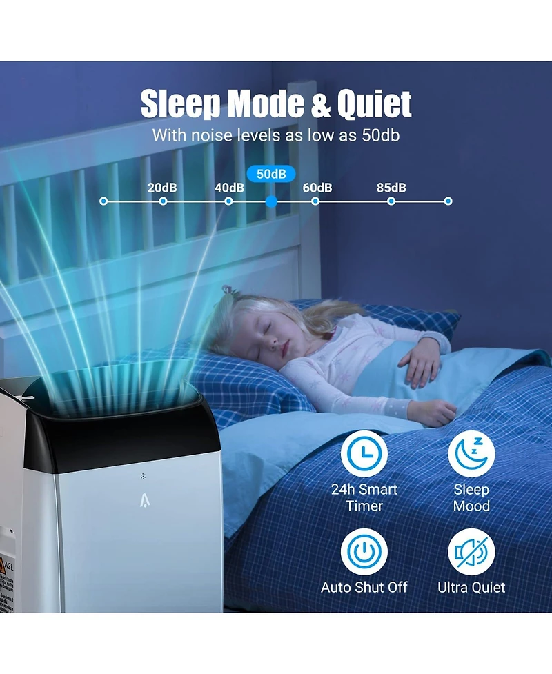 Xo 14,000 Btu Portable Ac for Rooms up to 750 Sq. Ft. with Cooling, Fan, Dehumidifier, Auto Swing, Sleep Mode, 3-Speed Fan