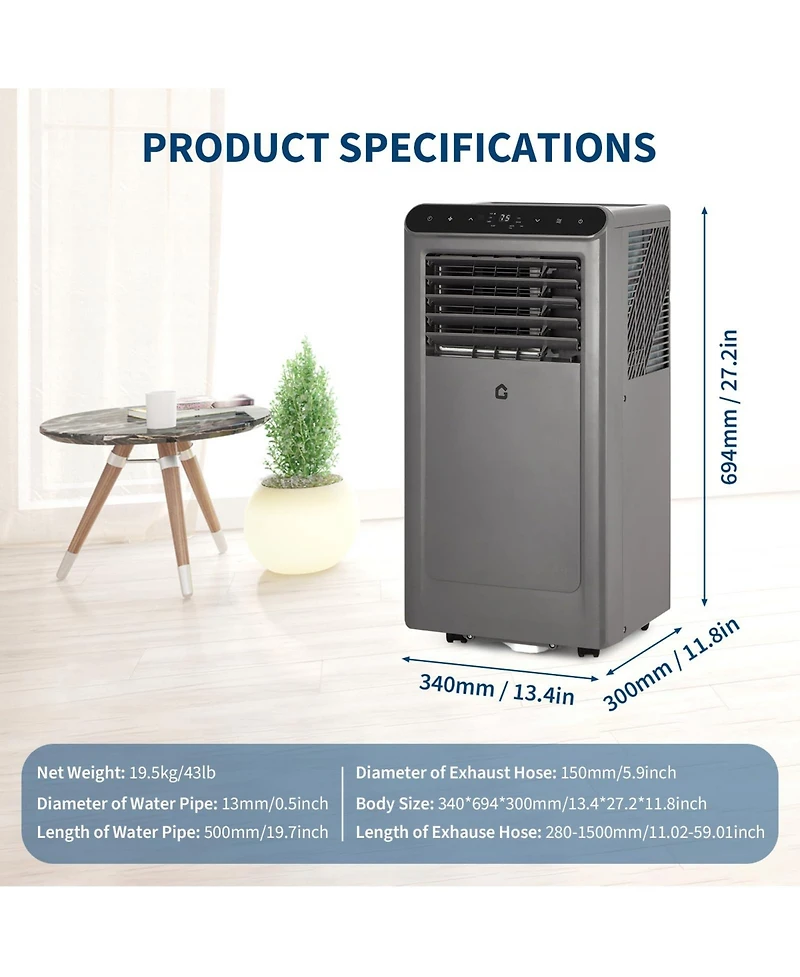 Xo 10,000 Btu Portable Ac with Remote, Led Display, 24-Hour Timer, R32 Refrigerant and Window Kit for Up to 550 Sq. Ft