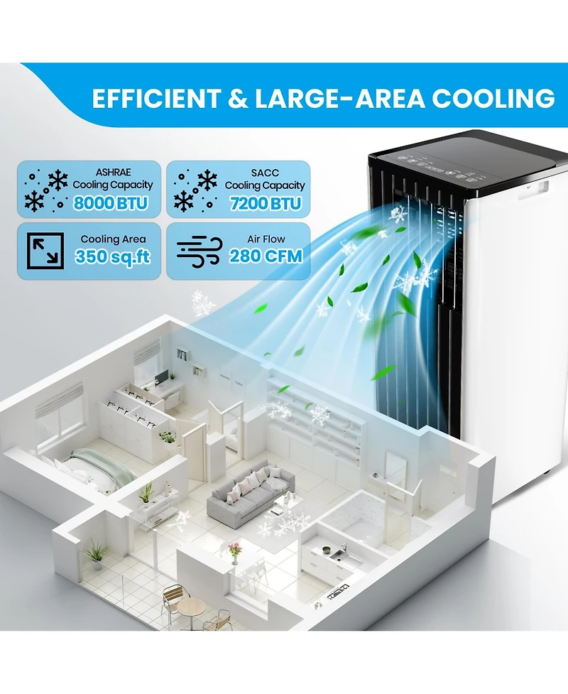 Xo 8,000 Btu Portable Ac for Rooms up to 350 Sq. Ft. with Cooling, Dehumidifier and Fan, Sleep Mode, Remote