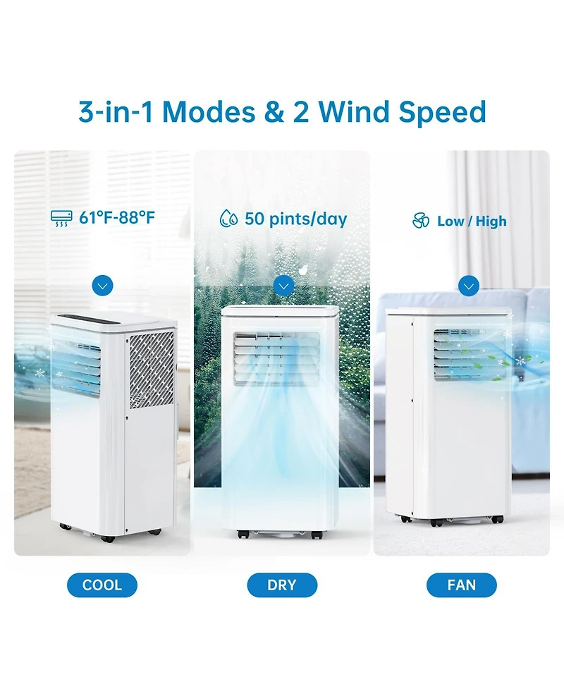 Xo 8,000 Btu Portable Ac, Quiet Cooling, Dehumidifier and Fan for Rooms Up to 350 Sq. Ft., Remote, Timer, Window Kit
