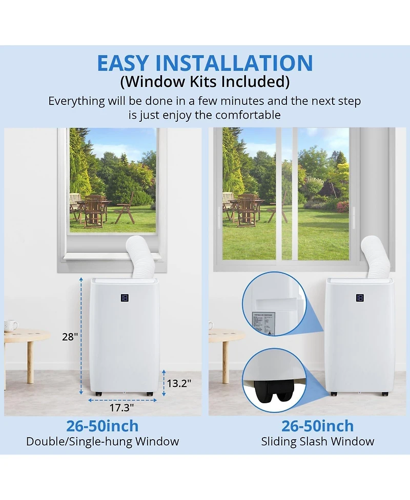 Xo 14,000 Btu Portable Air Conditioner for Rooms up to 750 Sq. Ft., 3-in-1 Cooling, Dehumidifier and Fan, Sleep Mode