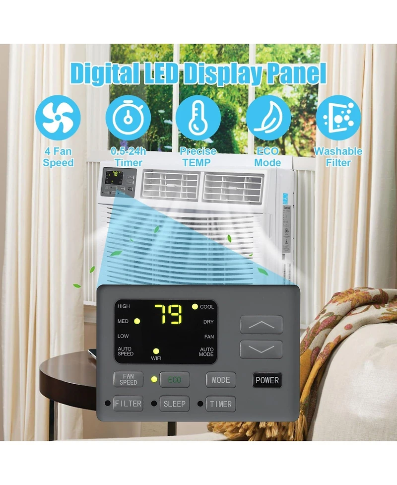 Xo 12000 Btu Window Ac, WiFi Air Conditioner, Cools 550 Sq. Ft, 3-in-1 Cooling, Remote Control, Easy Install