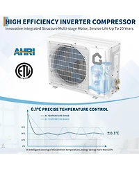 Xo 9000 Btu Mini Split Ac and Heat Pump, 18.5 SEER2 Inverter, WiFi and Alexa, Cools 450 Sq. Ft, Installation Kit