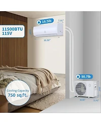 Xo 11500 Btu Mini Split Ac and Heat Pump, 17 SEER2 Inverter, WiFi and Alexa, Cools 750 Sq. Ft, 115V Kit