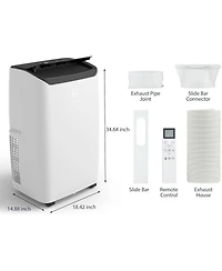 Xo 3-in-1 14000 Btu Portable Air Conditioner for Large Room, Cools Up to 750 Sq ft with Dehumidifier and Fan, Secure Hose and Window Kit
