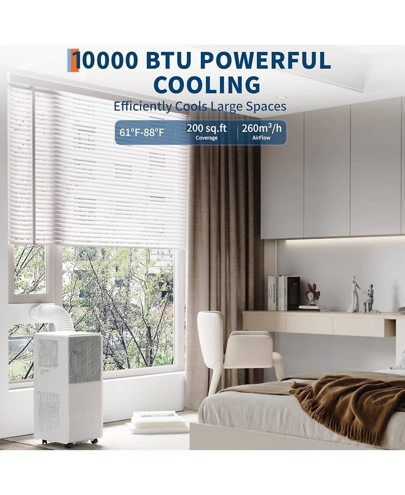 Xo Space-Saving 10,000 Btu Portable Air Conditioner, Easy Operation for Home and Office for Rooms up to 450 sq.ft.