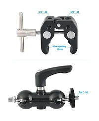 Camvate Ball Head Mount 1/4inch Threads with Central Lock Knob and Super Crab Gripper Clamp
