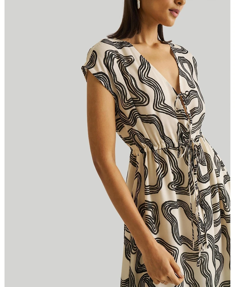 Reistor Women's Deep V-neck Gathered Dress