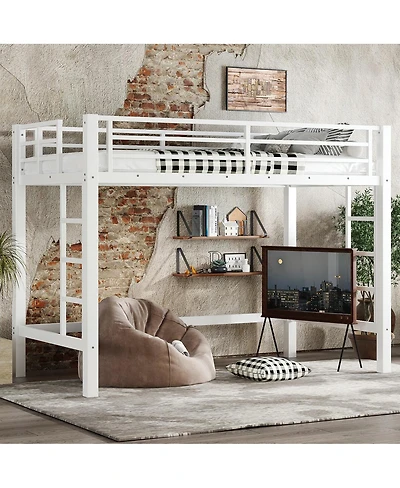 Streamdale Furniture Metal Loft Bed with Ladder and Guardrails