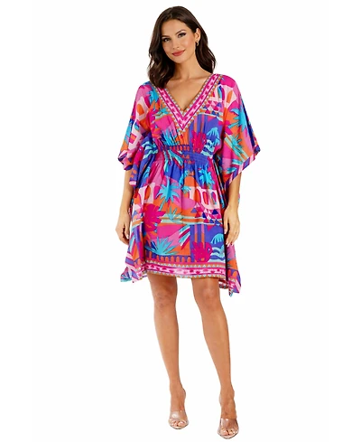 La Moda Clothing Women's Club Blue Floral V-Neck Mini Dress