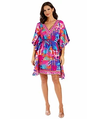 La Moda Clothing Women's Club Blue Floral V-Neck Mini Dress