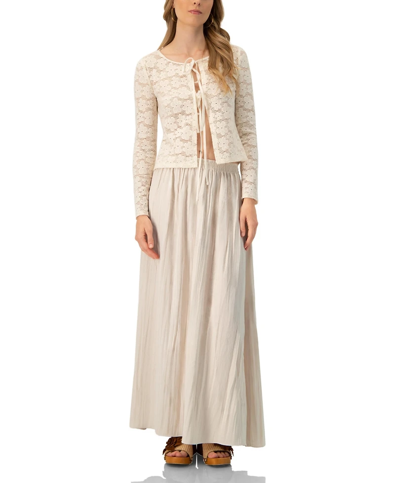 Ivonne Women's Long Sleeve Knitted Lace Straight Blouse