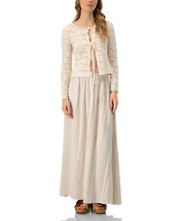 Ivonne Women's Long Sleeve Knitted Lace Straight Blouse