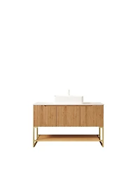 Sillysis 47.6 Inch Bathroom Vanity with Ceramic Basin, Carrara Sintered Stone Countertop, 3 Door Storage Cabinet and Open Shelf