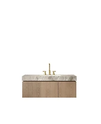 Sillysis Inches Wall Mount Bathroom Vanity with Sintered Stone Top, Ceramic Undermount Sink, Soft Close Storage Cabinet