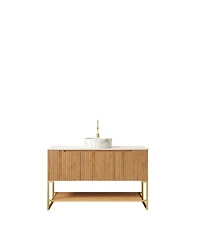 Sillysis 47.6 Inch Bathroom Vanity with Ceramic Basin, Sintered Stone Countertop, Soft Close Door Storage and Open Shelf