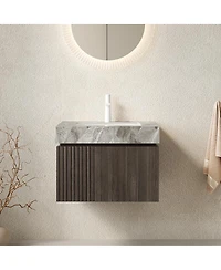 Sillysis 24 Inches Floating Bathroom Vanity with Italian Sintered Stone Top, Plywood Cabinet, Ceramic Sink, Soft Close Storage, Pre-assembled