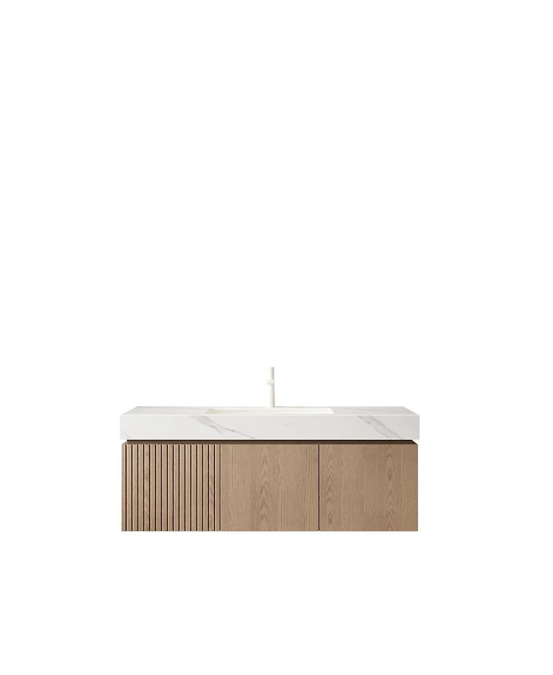 Sillysis Wall Mounted Bathroom Vanity, Sintered Stone Top, Carrara Ceramic Sink, Soft Close Cabinet