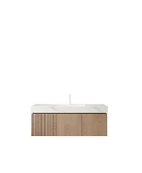Sillysis Wall Mounted Bathroom Vanity, Sintered Stone Top, Carrara Ceramic Sink, Soft Close Cabinet