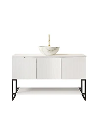 Sillysis 47.6 Inch Freestanding Bathroom Vanity with Ceramic Basin, Sintered Stone Countertop , Soft Close Door and Open Shelf