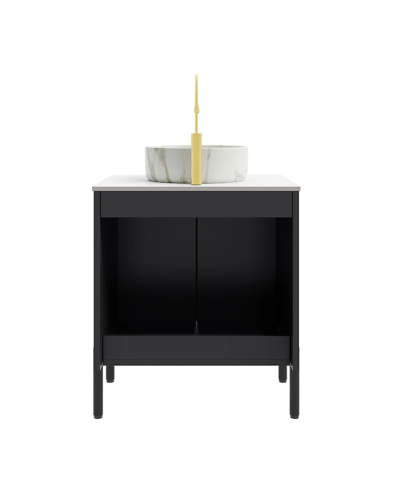 Sillysis 24 Inch Modern Bathroom Vanity, Sintered Stone Countertop with Ceramic Basin, Soft Close Double Door Storage Cabinet