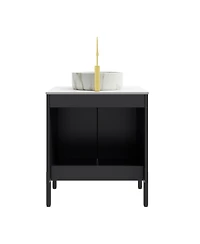 Sillysis 24 Inch Modern Bathroom Vanity, Sintered Stone Countertop with Ceramic Basin, Soft Close Double Door Storage Cabinet
