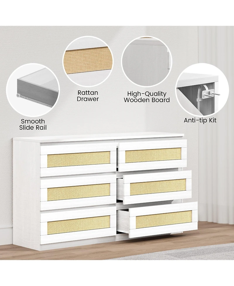 gaomon Storage Cabinet, 6 Drawer Faux Wicker Chest