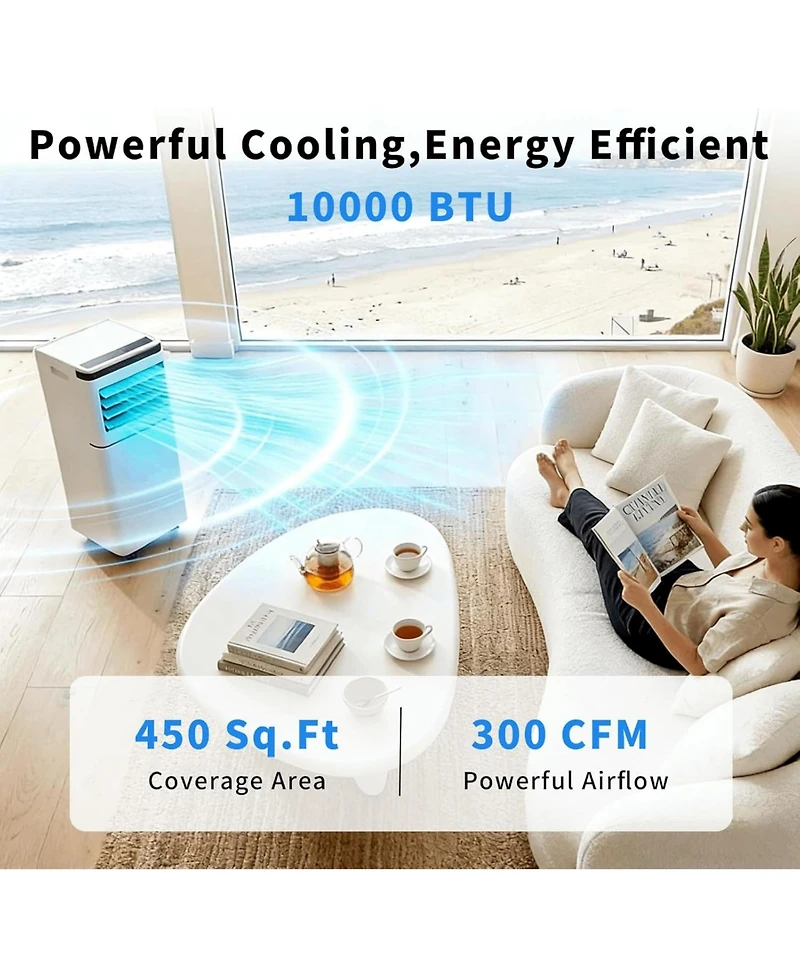 Antartic Star 10000 Btu Portable Air Conditioner for Medium Rooms, 3-in-1 Ac with Cooling/Fan/Dehumidifier, Digital Display, 24H Timer, Window Kit