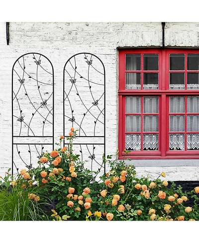 Clihome Metal Garden Trellis 86.7" x 19.7" Rustproof Trellis for Climbing Plants Outdoor Flower Support Butterfly Deco